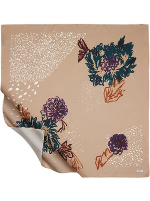 Emproyal Ipekevi Twill Ipek Eşarp - Yaz Sonu Desenli - Vizon