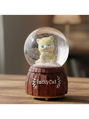 Cekar Store Pilli Işıklı Müzikli Kar Küresi–şanslı Kedi Figürlü Eğlenceli Masaüstü Biblo, LED Aydınlatmalı Dekoratif Hediyelik Kar Küresi (5324)