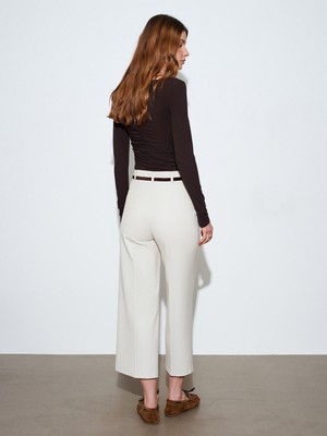 Dilvin 72272 Kemerli Culotte Pantolon-Taş