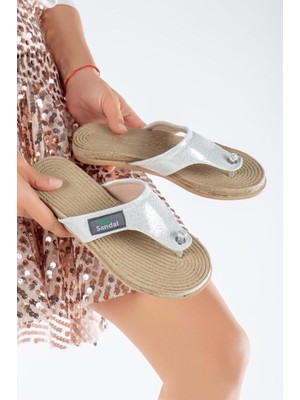 Sandal Spor Kadın Parmak Arası Günlük Terlik SS001-0108 Gümüş Sultan