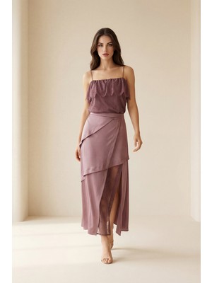 Setre Gül Kurusu Asimetrik Kesim Dantel Detaylı Etek