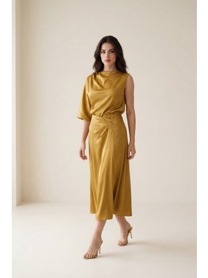 Setre Safran Rahat Kesim Midi Boy Etek