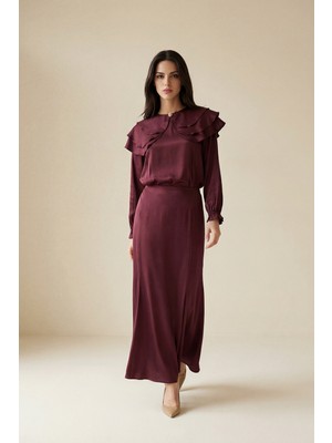 Setre Bordo Rahat Kesim Midi Boy Etek