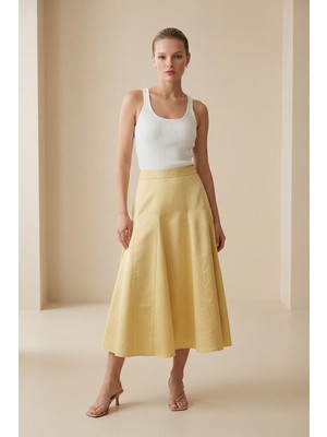 Setre Amber Pile Detaylı Rahat Kesim Midi Boy Etek