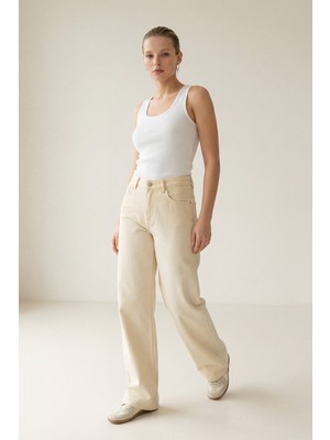 Setre Bej %100 Pamuk Tam Kalıp Rahat Kesim Jean