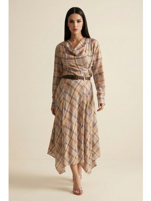 Setre Pembe-Yeşil Rahat Kesim Detaylı Desenli Etek