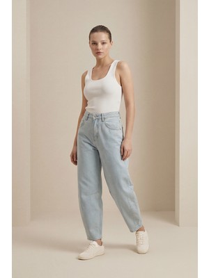 Setre Buz Mavisi %100 Pamuk Cep Detaylı Rahat Kesim Kot Pantolon
