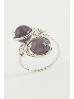 Zero Land Xmpdby Ceyt Doğal Taşlı Yüzük - Gümüş Rengi