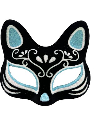 Cekar Store Siyah Renk Süet Kaplama Üzeri Gümüş Mavi Simli Kedi Maskesi 17X14 cm (5324)