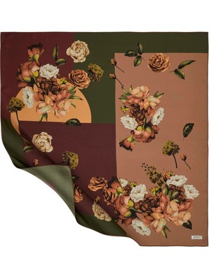 Emproyal Ipekevi Twill Ipek Eşarp - Aranjman Desenli - Haki Kahve