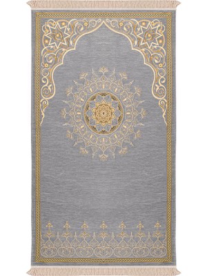 Bursa İpek Gri Mandala Desen Kabartmalı Özel Dokuma Seccade