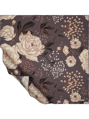 Violla Ipekevi Twill Ipek Eşarp - Rosa Desenli - Gri