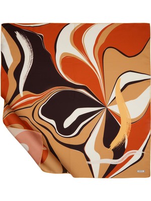 İpekevi Ipekevi Twill Ipek Eşarp - Lava Desenli - Sütlü Kahve