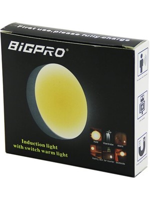 Cekar Store Sensörlü=0--3mt  USB Şarjlı  Sarı LED Yuvarlak Lamba Çap: 8.3cm - Kalınlık: 2cm (5324)