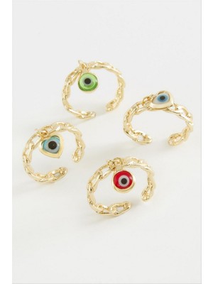 Zero Land Xmpdby Nazar Zincir Şekilli Metal Yüzük - Sarı