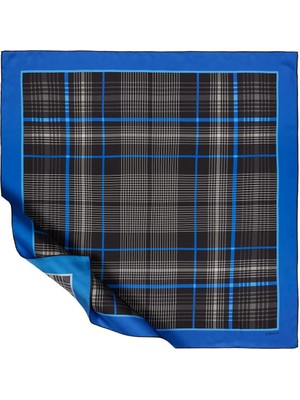 İpekevi Ipekevi Twill Ipek Eşarp - Castle Ekose Desenli - Saks Mavisi