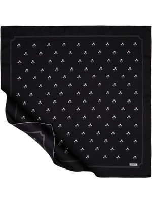 İpekevi Ipekevi Twill Ipek Eşarp - Nostaljik Duvar Desenli - Siyah Gümüş