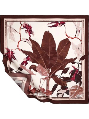 İpekevi Ipekevi Twill Ipek Eşarp - Kaya Bahçesi Desenli - Kahverengi