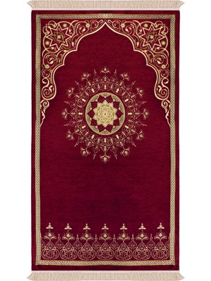 Bursa İpek Bordo Mandala Desen Kabartmalı Özel Dokuma Seccade