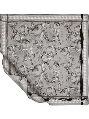 Emproyal Ipekevi Twill Ipek Eşarp - Duygusal Çiçekler Desenli - Füme