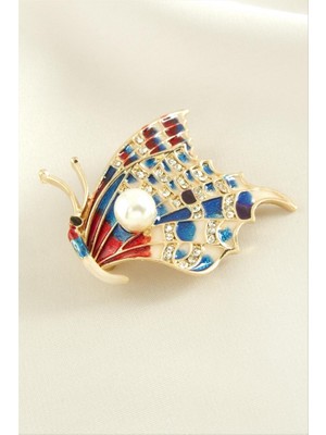 Zero Land Xmpdby Kelebek Mineli Taşlı Broş - Gümüş Rengi