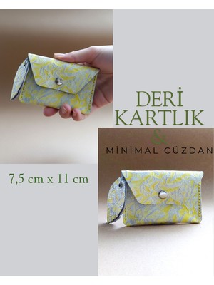 Hakiki Deri Minimal Avuçiçi Sarı Leopar Tasarım Kadın Kartlık Cüzdan