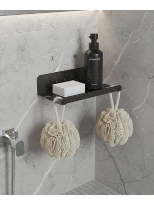 Novacraft Metal Duş Sabunluğu , Banyo Rafı Organizeri , 2mm Lazer Kesim Siyah Statik Toz Boyalı
