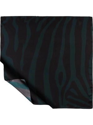 İpekevi Ipekevi Twill Ipek Eşarp - Makro Zebra Desenli - Çam Yeşili
