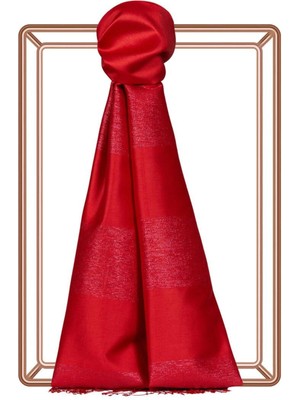 İpekevi Ipekevi Tek Taraflı Ipek Şal - Simli Blok - Kırmızı