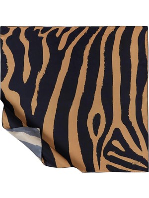 İpekevi Ipekevi Twill Ipek Eşarp - Makro Zebra Desenli - Camel