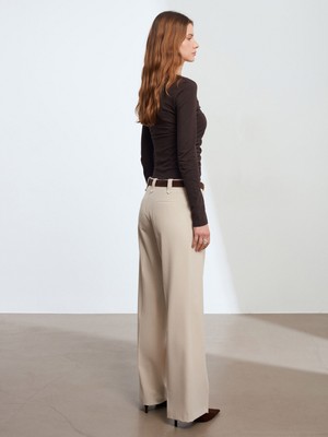 Dilvin 72643 Orta Bel Geniş Paça Pantolon-Taş