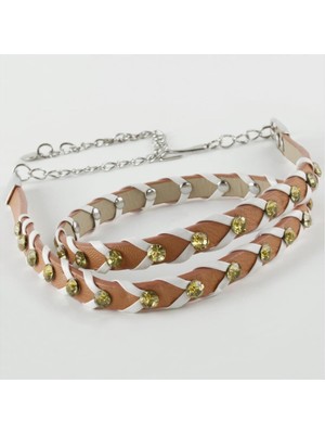 Renklime Örgülü Deri Taşlı Kemer