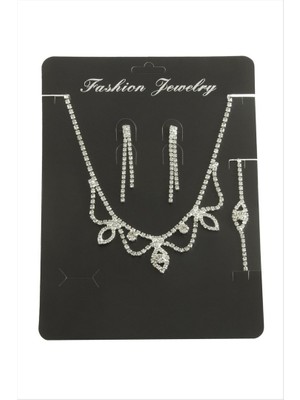 Zero Land Xmpdby Oval Taşlı Set Kolye - Gümüş Rengi