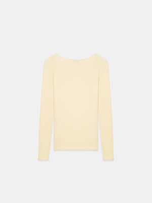 Dilvin 10840 Kayık Yaka Kaşmirli Ultra Hafif Triko Kazak-Açık Sarı