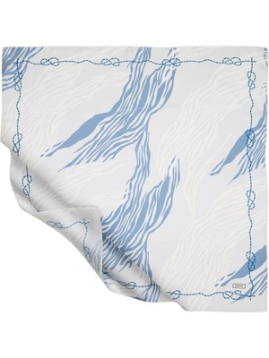 Emproyal Ipekevi Twill Ipek Eşarp - Yosun Desenli - Buzmavisi