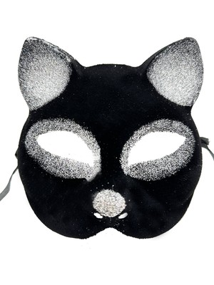 Cekar Store Siyah Renk Gümüş Simli Süet Kaplama Kedi Maskesi 18X14 cm (5324)