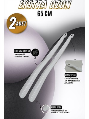 Onur 2 Adet - Kırmızı 65 cm Ayakkabı Çekeceği | Sert Plastik Asılabilir Çekecek Yumuşak Kerata Uzun