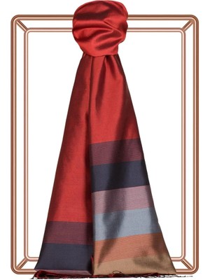 İpekevi Ipekevi Tek Taraflı Ipek Şal - Elitist Çizgili - Osmanlı Kırmızısı