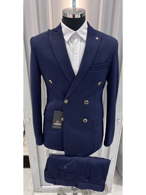Sabri Zengin Erkek Kruvaze Slim Fit Takım Elbise