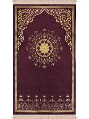 Bursa İpek Mürdüm Mandala Desen Kabartmalı Özel Dokuma Seccade