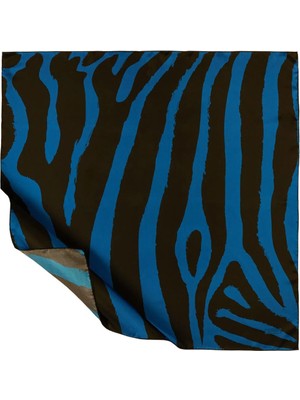 İpekevi Ipekevi Twill Ipek Eşarp - Makro Zebra Desenli - Saks Mavi