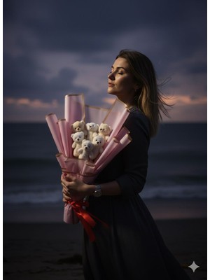 Vibecomtr Teddy Love Peluş Ayıcık Buketi Premium Romantik Hediye Sevgiliye Özel Peluş Buket