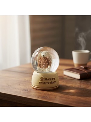 Cekar Store Pilli Işıklı Müzikli Kar Küresi–sevimli Ayıcık Figürlü Eğlenceli Masaüstü Biblo, LED Aydınlatmalı Dekoratif Hediyelik Kar Küresi (5324)