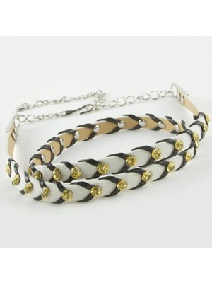 Renklime Örgülü Deri Taşlı Kemer