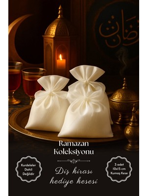 Bimotif Ramazana Özel Diş Kirası, Bayram Harçlığı Krem Hediye Kesesi (3 Adet), Osmanlı Ipeği, Özel Dikim