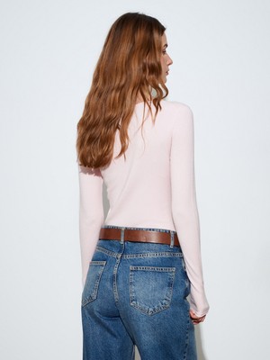 Dilvin 10840 Kayık Yaka Kaşmirli Ultra Hafif Triko Kazak-Toz Pembe