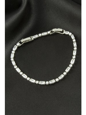 Renklime Dikdörtgen Zirkon Taşlı Lüks Kararmaz Bileklik 3*6 mm