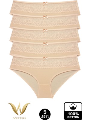 wcreas Dantelli Pamuklu Kadın Bato Külot, 5'li Paket Pamuklu Yumuşak Kumaş Kadın Külot