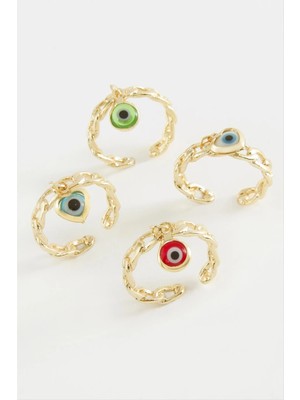 Renklime Nazar Zincir Şekilli Metal Yüzük