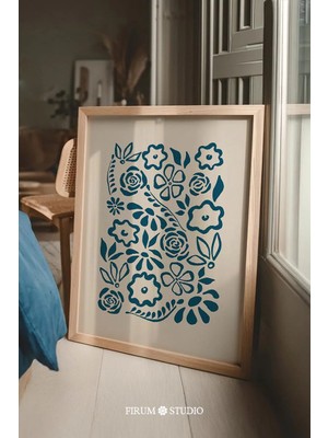 Ninastore Mavi Çiçek Baskısı - Halk Sanatı Çiçek Illüstrasyonu (Dijital Indirme) | 0874